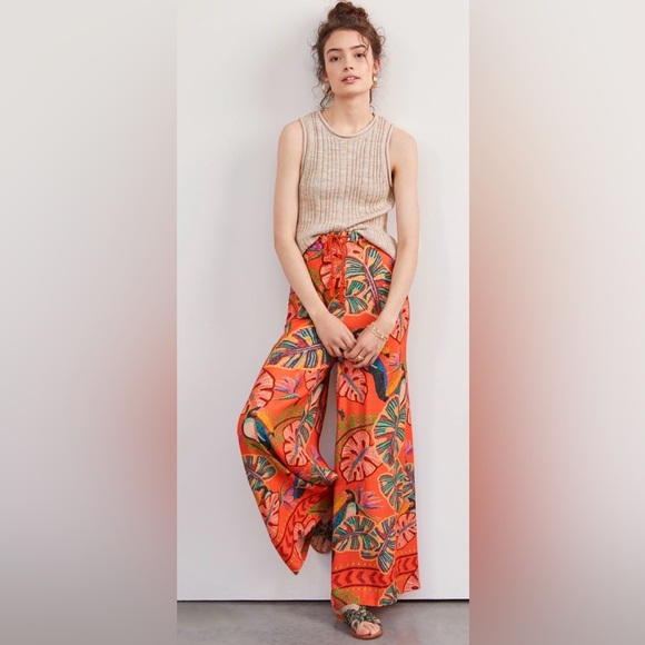 ‼️RARE‼️🎸Farm Rio🎸🔥NWT🔥Birdie Wide-Leg Pants—XS - Picture 1 of 16